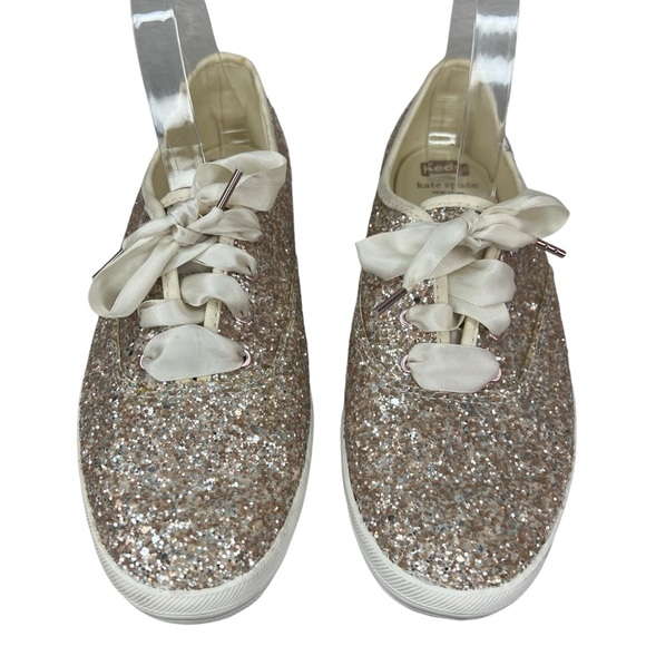 Keds x Kate Spade Glitter Ribbon Sneakers Rose gold Wedding Shoes 9 - Picture 2 of 11